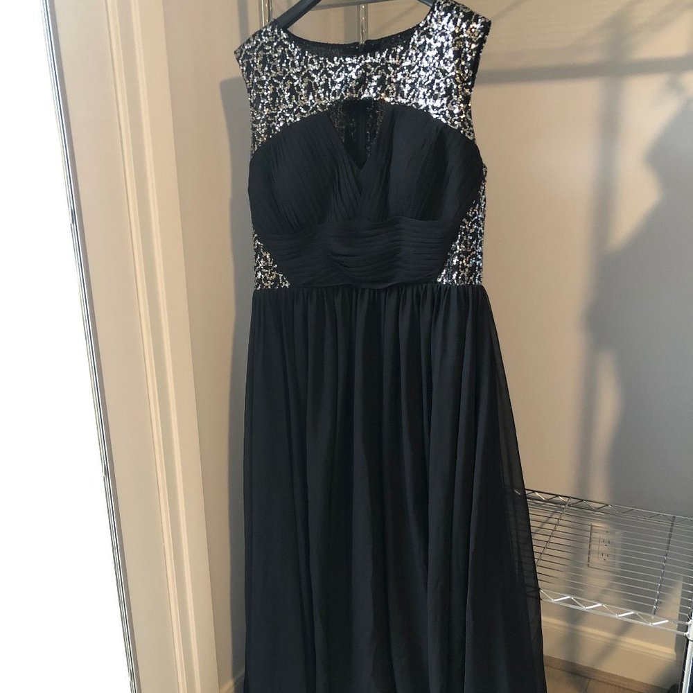 Sequin black cut out evening gown prom 18 20